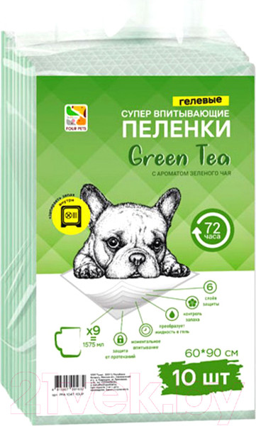Изображение товара Одноразовая пеленка для животных Four Pets PFA104T-10UP (60x90см, 10шт)