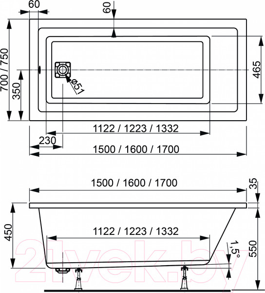 Изображение товара Ванна акриловая VagnerPlast Cavallo 170x75 / VPBA170CAV2X-04