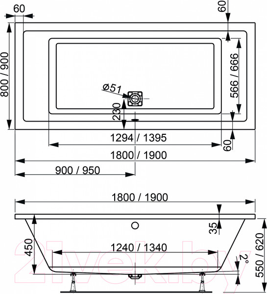 Изображение товара Ванна акриловая VagnerPlast Cavallo 190x90 / VPBA190CAV2X-04