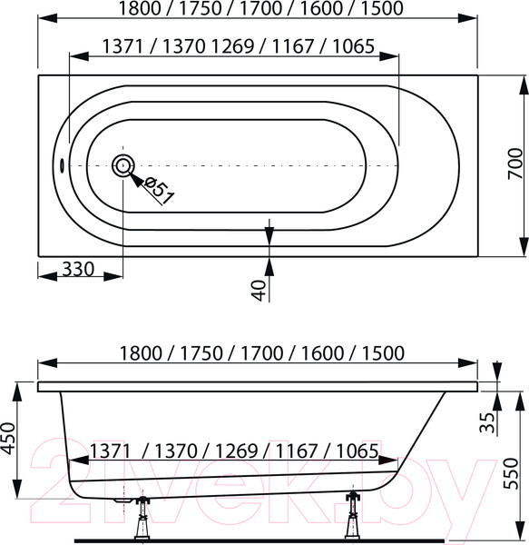 Изображение товара Ванна акриловая VagnerPlast Kasandra 150x70 / VPBA157KAS2X-04