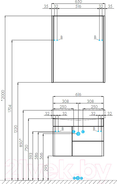 Изображение товара Шкаф с зеркалом для ванной Акватон Беверли 65 (1A237002BV010)