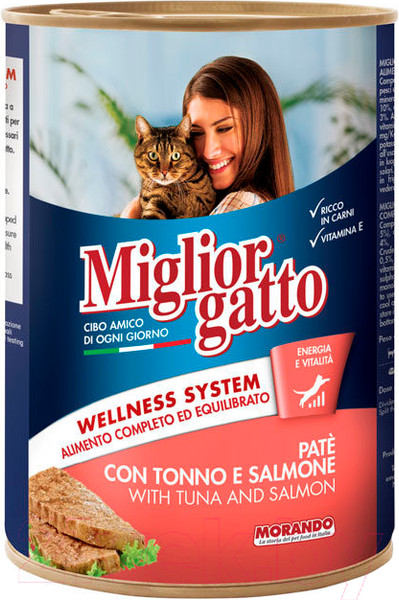 Изображение товара Влажный корм для кошек Miglior Gatto Classic Pate Tuna&Salmon (400г)
