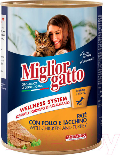 Изображение товара Влажный корм для кошек Miglior Gatto Classic Pate Chicken&Turkey (400г)