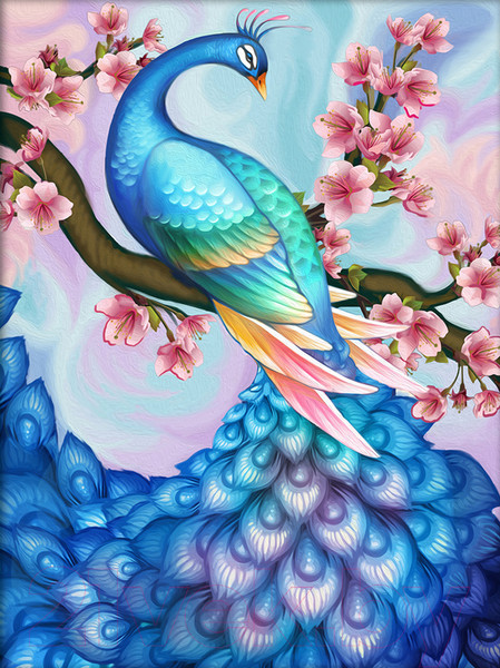 Изображение товара Набор алмазной вышивки Алмазная живопись Павлин и сакура / АЖ-1624