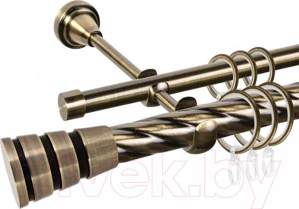 Изображение товара Карниз для штор АС ФОРОС Grace D25К/16Г + наконечники Пегас черный (1.6м, антик)