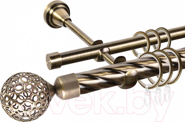 Изображение товара Карниз для штор АС ФОРОС Grace D25К/16Г + наконечники Метеор (1.6м, антик)