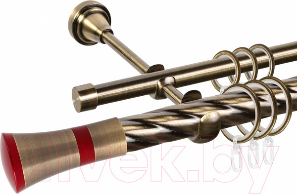 Изображение товара Карниз для штор АС ФОРОС Grace D25К/16Г + наконечники Люксор красный (1.6м, антик)