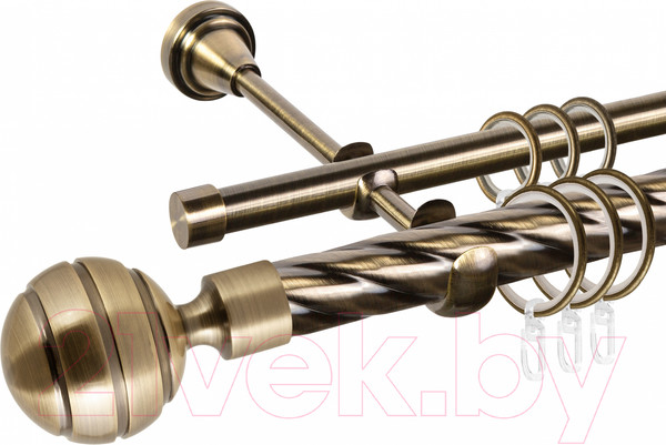 Изображение товара Карниз для штор АС ФОРОС Grace D25К/16Г + наконечники Триест (1.8м, антик)