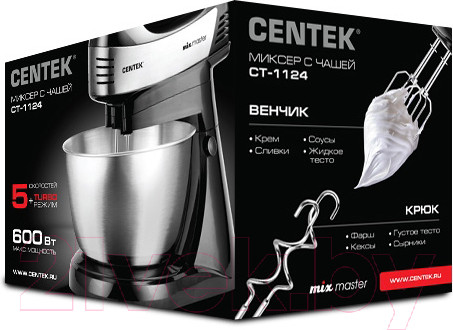 Изображение товара Миксер стационарный Centek CT-1124 (черный/сталь)