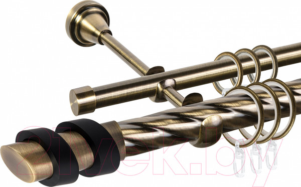 Изображение товара Карниз для штор АС ФОРОС Grace D25К/16Г + наконечники Вена черный (2м, антик)