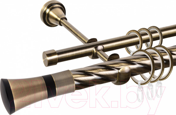 Изображение товара Карниз для штор АС ФОРОС Grace D25К/16Г + наконечники Люксор черный (2м, антик)