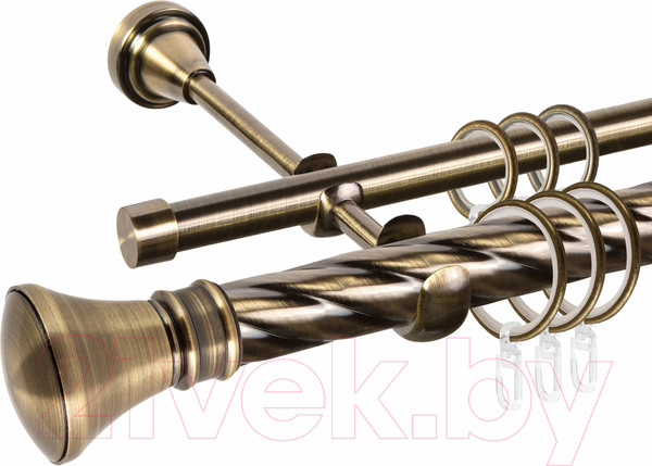 Изображение товара Карниз для штор АС ФОРОС Grace D25К/16Г + наконечники Колокол (2.4м, антик)