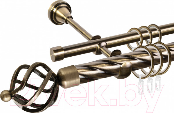 Изображение товара Карниз для штор АС ФОРОС Grace D25К/16Г + наконечники Булава (3м, антик)