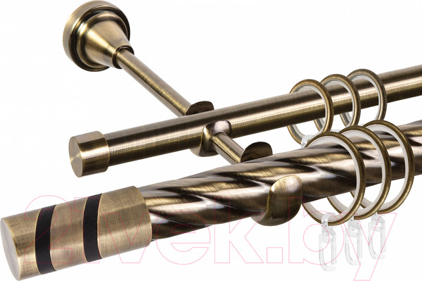 Изображение товара Карниз для штор АС ФОРОС Grace D25К/16Г составной + наконечники Изольда черный (3м, антик)