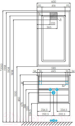 Изображение товара Тумба под умывальник Акватон Римини 60 (1A226601RN950)