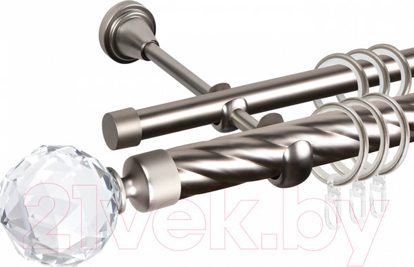 Изображение товара Карниз для штор АС ФОРОС Grace D25К/16Г составной + наконечники Кристалл (3м, сатин)
