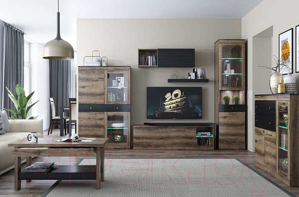 Изображение товара Шкаф с витриной Anrex Jagger 2V2D1S (дуб монастырский/черный)