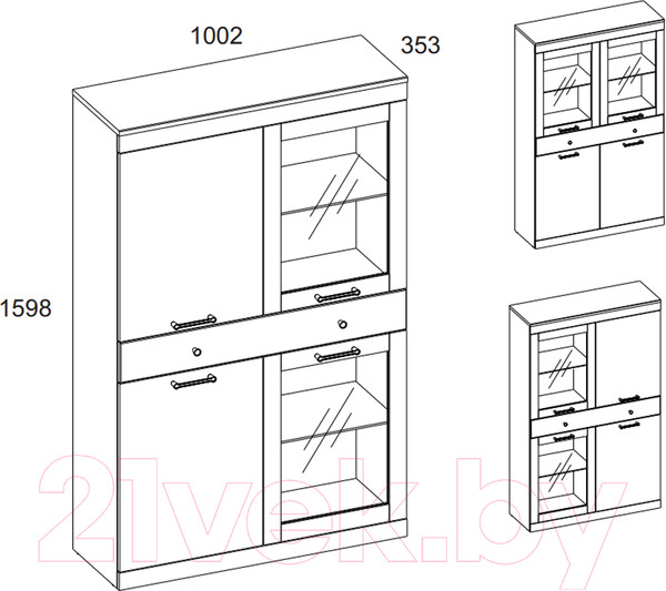 Изображение товара Шкаф с витриной Anrex Jagger 2V2D1S (дуб монастырский/черный)