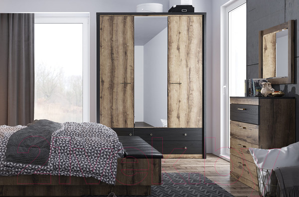 Изображение товара Шкаф Anrex Jagger 3DG2S Z (дуб монастырский/черный)