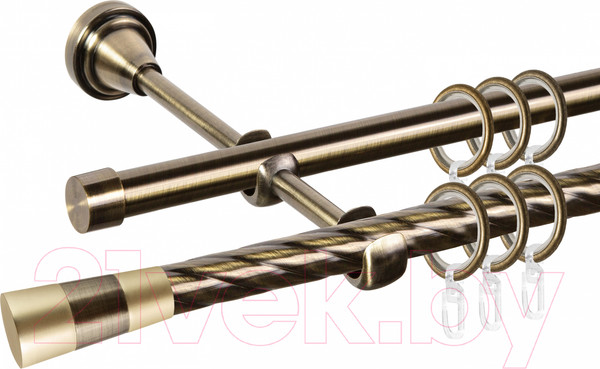 Изображение товара Карниз для штор АС ФОРОС Grace D16К/16Г + наконечники Конус золото (1.8м, антик)