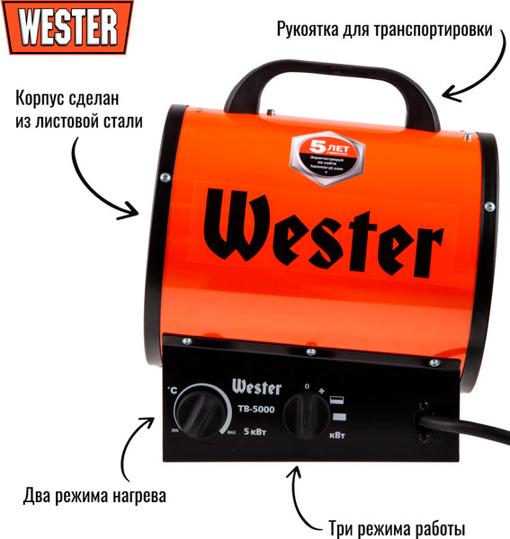 Изображение товара Тепловая пушка электрическая Wester TB-5000 (615365)