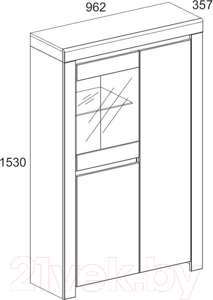 Изображение товара Шкаф с витриной Anrex Taurus 1V2D (белый глянец/дуб вотан)