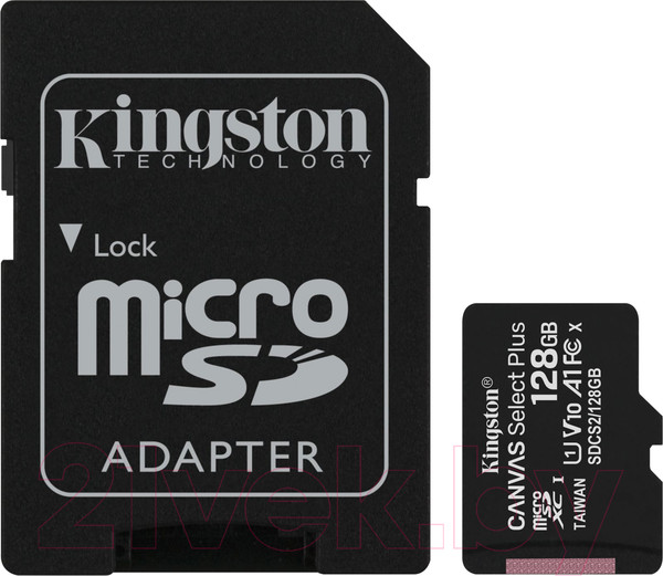 Изображение товара Карта памяти Kingston Canvas Select Plus 100R microSDXC Class10 UHS-I U1 V10 A1 128GB (SDCS2/128GB)