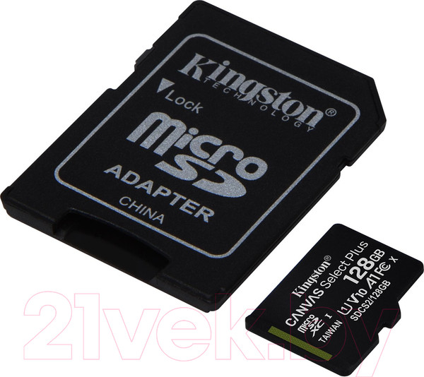 Изображение товара Карта памяти Kingston Canvas Select Plus 100R microSDXC Class10 UHS-I U1 V10 A1 128GB (SDCS2/128GB)