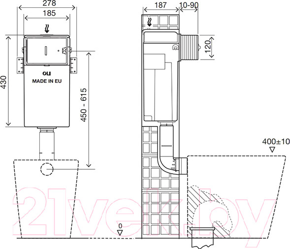 Изображение товара Смывной бачок скрытого монтажа Oli Quadra 720002 (механический)