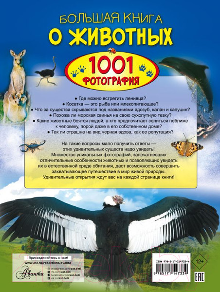 Изображение товара Энциклопедия АСТ Большая книга о животных. 1001 фотография (Ермакович Д.)