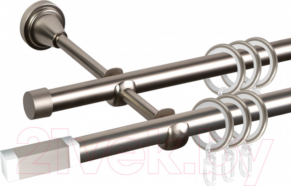 Изображение товара Карниз для штор АС ФОРОС Grace D16Г/16Г составной + наконечники Квадро хром (2.8м, сатин)