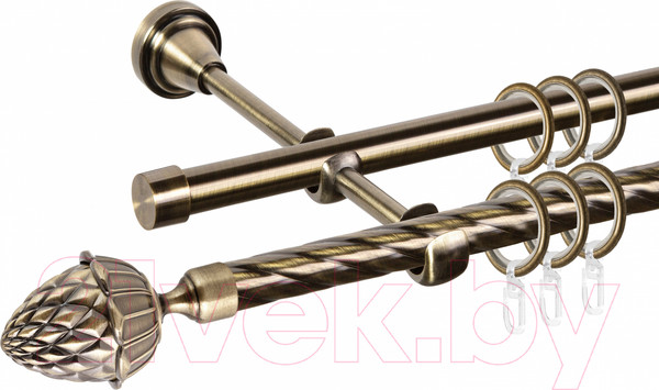 Изображение товара Карниз для штор АС ФОРОС Grace D16K/16Г составной + наконечники Шишка (3.2м, антик)