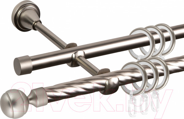 Изображение товара Карниз для штор АС ФОРОС Grace D16K/16Г составной + наконечники Шар рифленый (2.8м, сатин)