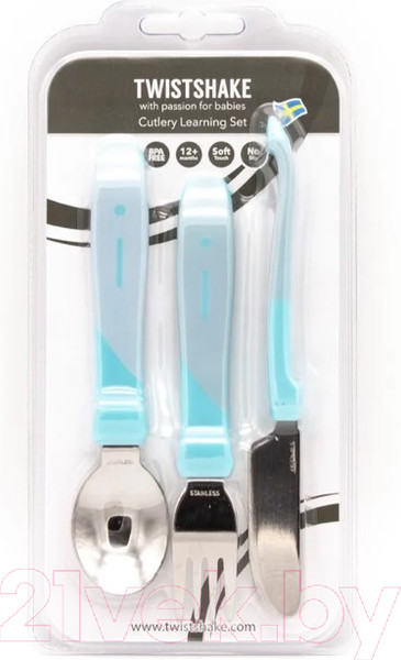 Изображение товара Набор столовых приборов Twistshake Learn Cutlery Stainless Steel 78210 (синий)