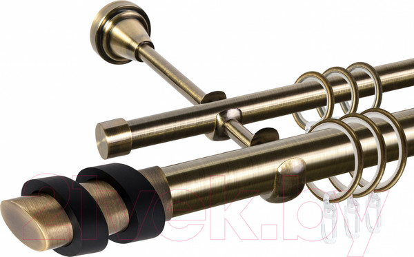 Изображение товара Карниз для штор АС ФОРОС Grace D25Г/16Г составной + наконечники Вена черный (2.8м, антик)