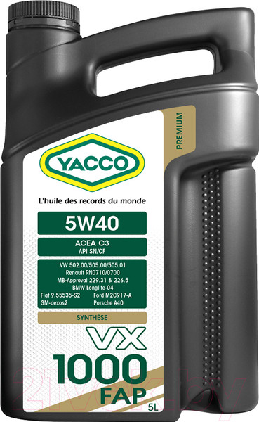 Изображение товара Моторное масло Yacco VX 1000 FAP 5W40 (5л)