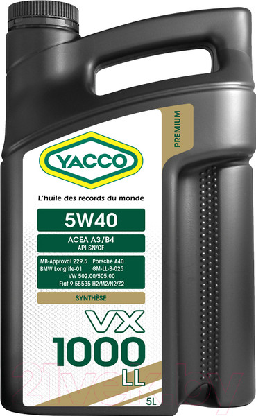 Изображение товара Моторное масло Yacco VX 1000 LL 5W40 (5л)