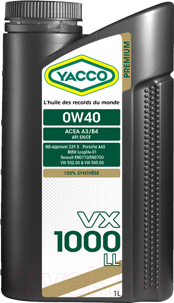 Изображение товара Моторное масло Yacco VX 1000 LL 0W40 (1л)