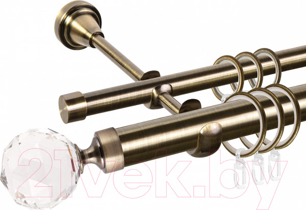 Изображение товара Карниз для штор АС ФОРОС Grace D25Г/16Г составной + наконечники Кристалл (3.2м, антик)