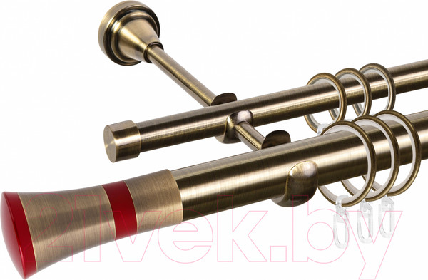Изображение товара Карниз для штор АС ФОРОС Grace D25Г/16Г составной + наконечники Люксор красный (3.2м, антик)