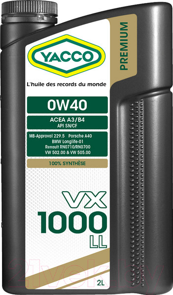 Изображение товара Моторное масло Yacco VX 1000 LL 0W40 (2л)