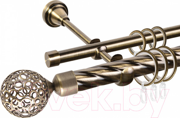 Изображение товара Карниз для штор АС ФОРОС Grace D25К/16Г составной + наконечники Метеор (2.8м, антик)