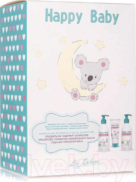 Изображение товара Набор косметики детской Liv Delano Happy Baby шампунь 300г+гель-пенка для купания 300г+крем 75г