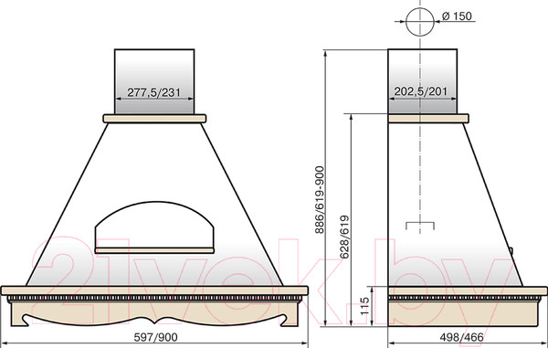 Изображение товара Вытяжка купольная Elikor Бельведер 90П-650-П3Д (бежевый/дуб неокрашенный)