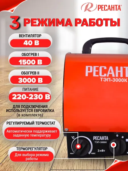 Изображение товара Тепловая пушка электрическая Ресанта ТЭП-3000К (67/1/8)