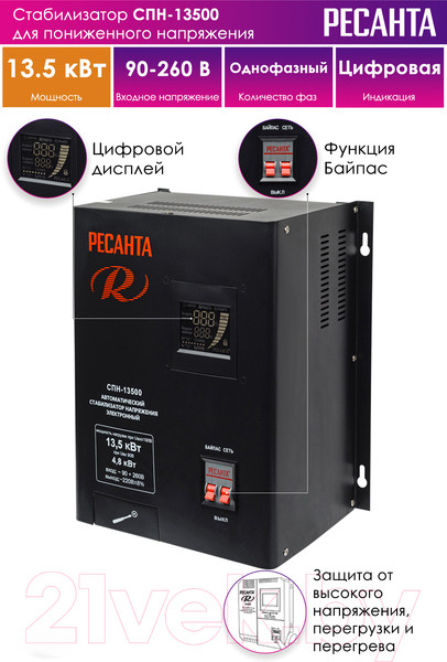 Изображение товара Стабилизатор напряжения Ресанта СПН-13500 (63/6/28)