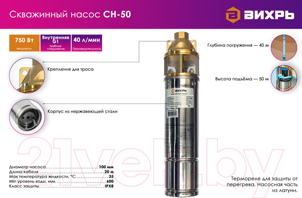 Изображение товара Скважинный насос Вихрь СН-50 (68/3/1)