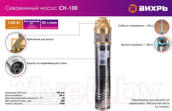 Изображение товара Скважинный насос Вихрь СН-100 (68/3/4)