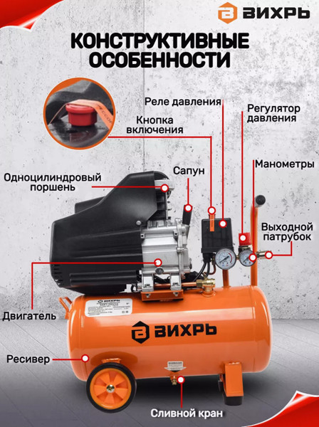 Изображение товара Воздушный компрессор Вихрь КМП-260/24 (74/3/3)