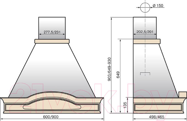 Изображение товара Вытяжка купольная Elikor Вилла Фрукты 90П-650-П3Д (бежевый/дуб неокрашенный)